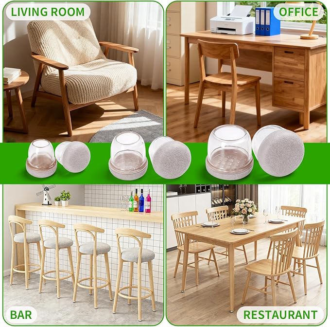 24 Pcs Chair Leg Protectors for Hardwood Floors, Silicone Felt Furniture Leg Cover Pad for Protecting Floors from Scratches and Noise, Smooth Moving for Chair Feet, Round(Clear, Fit:1.1"-1.4")