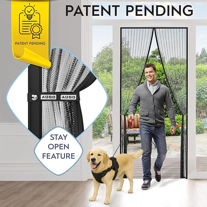 AUGO Magnetic Screen Door - Self Sealing, Heavy Duty, Hands Free Mesh Partition Keeps Bugs Out - Pet and Kid Friendly - Patent Pending Keep Open Feature - 38 Inch x 81 Inch