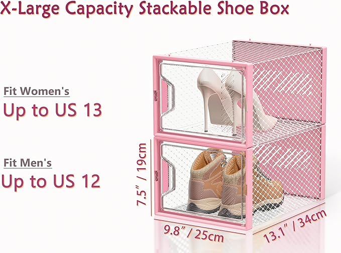 Shoe Storage, 12 Pack X-Large Shoe Organizer for Closet, Shoe Boxes Clear Plastic Stackable Shoe Storage Boxes for Size 13