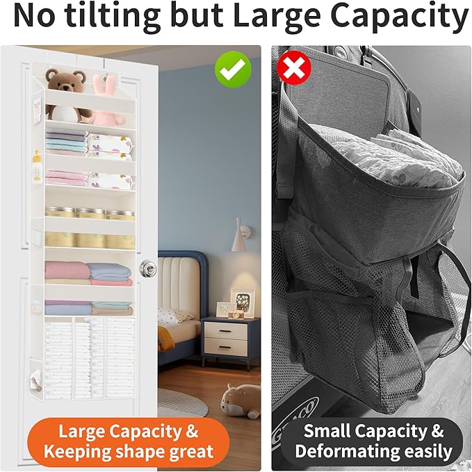 5-Tier Over The Door Organizer with 10 Mesh Pockets | Large Capacity Hanging Closet Storage for Baby Diapers, Toys, Nursery& Newborn Essentials (Beige)