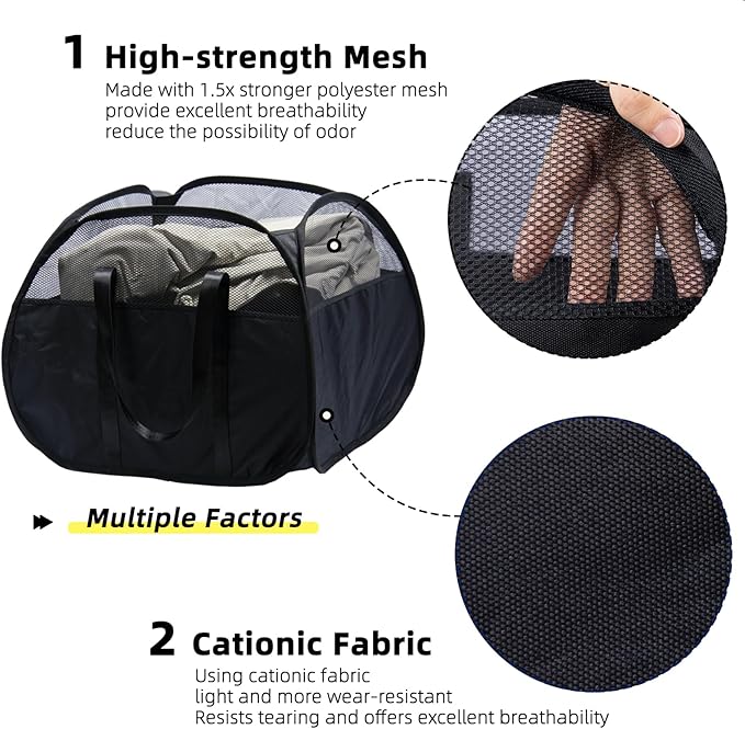 Collapsible Laundry Basket, 90L Foldable Pop-up Laundry Hamper with Reinforced Handles, Tear Proof Mesh Dirty Clothes Hamper for Laundry (Black, 2PCS)