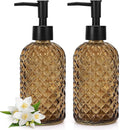2 Pack Gem Glass Soap Dispenser with Black Plastic Pump, 13oz Liquid Hand Soap Dispenser, Rustproof Pump for Kitchen & Bathroom, Great for Lotions, Essential Oil, Liquid Soaps-Amber