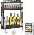 Docnest 3 Tier Magnetic Spice Rack for Refrigerator with 9 Hooks, Space-Saving Metal Spice Organizer, Condiment Storage Spice Shelf for Ferrous Metal Surfaces- Black