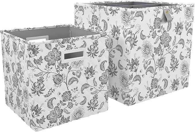 Martha Stewart Essential Collapsible Stackable Decorative Home Storage Cube Organization, Two Piece Set Includes One Storage Cube With Dividers and One Craft Cube, Bedford Floral