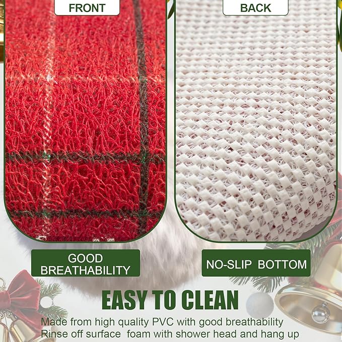 Hargiis Christmas Non-Slip Bathtub Mat, Anti Slip Shower Mat, Fast Drying Bathtub Mats, Foot Scrubber Mat, Anti Slip Mat for Tub, Floor, Bathroom, Kitchen, Home, Hotel (Holiday Plaid, 40"x16")