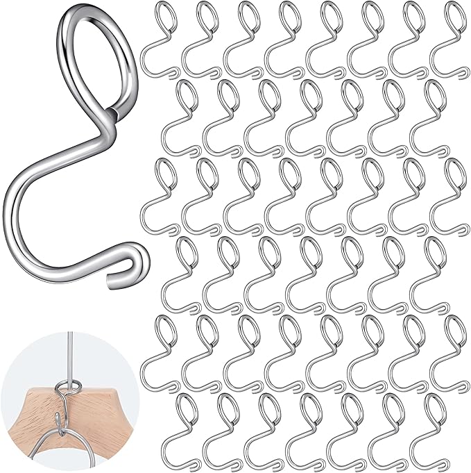Sosation 45 Pcs Clothes Hanger Extender Connector Hooks Space Saving Hooks Metal Mini Cascading Hook Outfit Hanger Extender Clips for Heavy Duty Clothes Wooden Closet Organizer