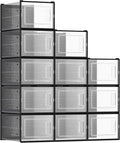 SONGMICS Shoe Boxes, Pack of 12 Shoe Storage Organizers, Stackable Clear Plastic Boxes for Closet, Sneakers, 13.7 x 9.9 x 7.4 Inches, Transparent and Black ULSP007B12