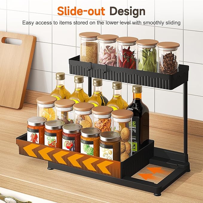 3 Pack Multi-Purpose Under Sink Organizers and Storage, 2026 L-Shaped Pull Out Cabinet Organizer for Bathroom & Kitchen, Under Cabinet Organizer with Hooks Hanging cup, Black, 14.85 inch