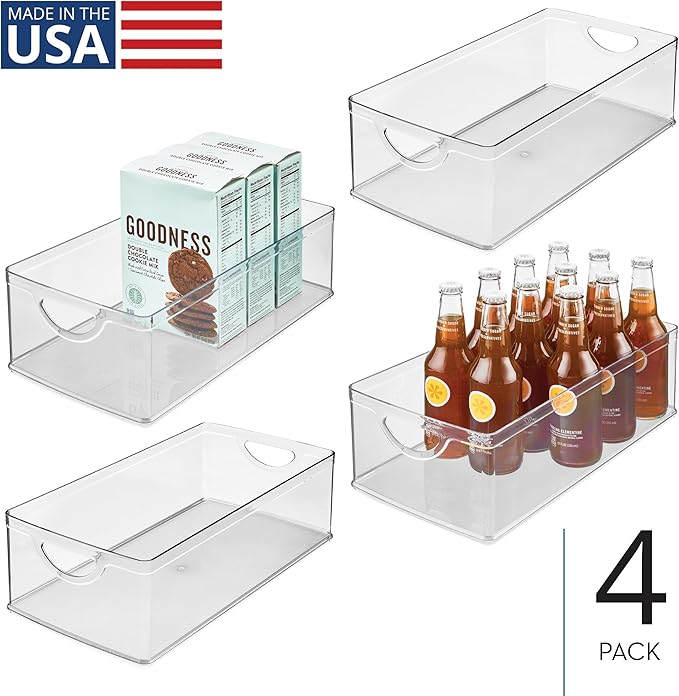 iDesign Stackable Clear Plastic Extra Long Storage Bin, Organizer for Kitchen Cabinet or Pantry, 4-Pack