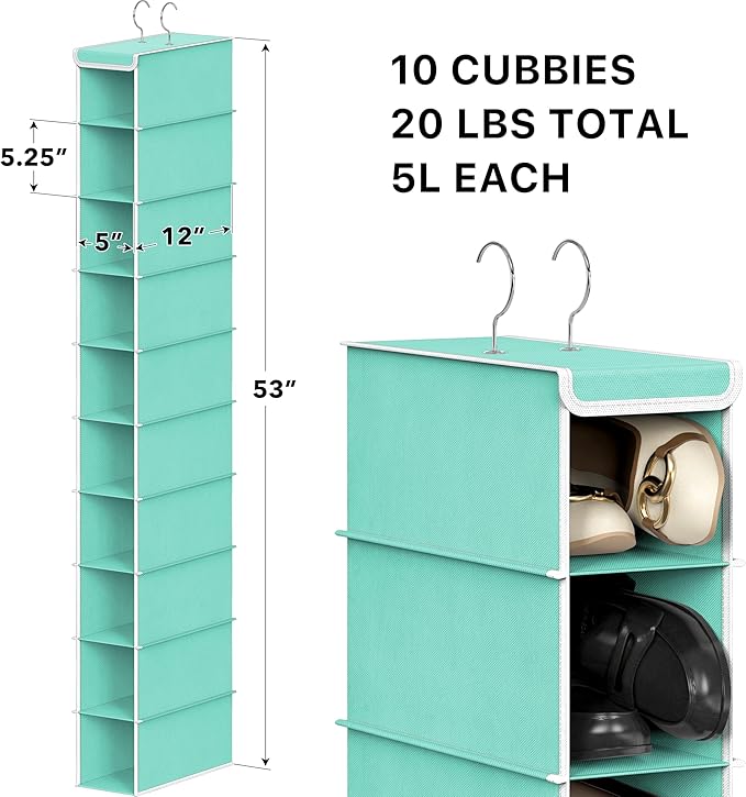 Simple Houseware 10 Shelves Hanging Shoes Organizer Holder for Closet, Turquoise