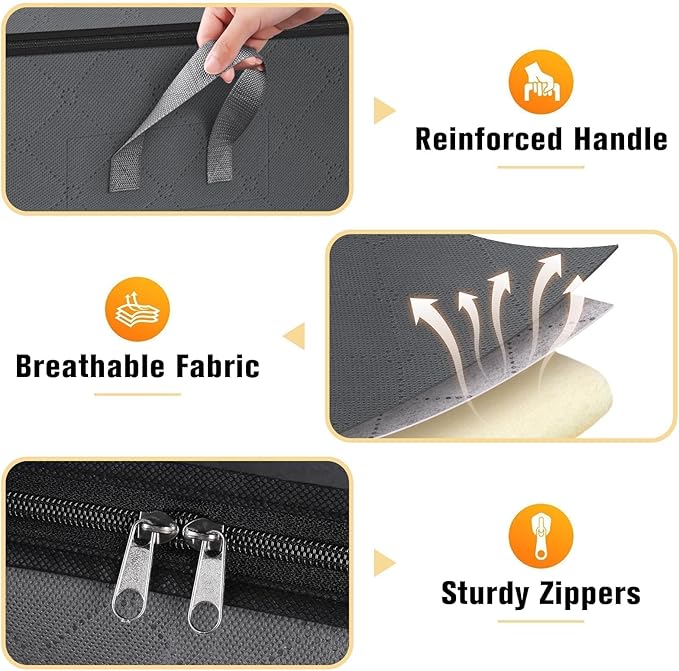 Clothes Storage Bags, 6-Pack Comforter Blanket Organizers, 80L Large Capacity Containers with Visual Window for Clothing, Quilt, Sheet, Pillow, Closet Organization for Bedding (Grey)