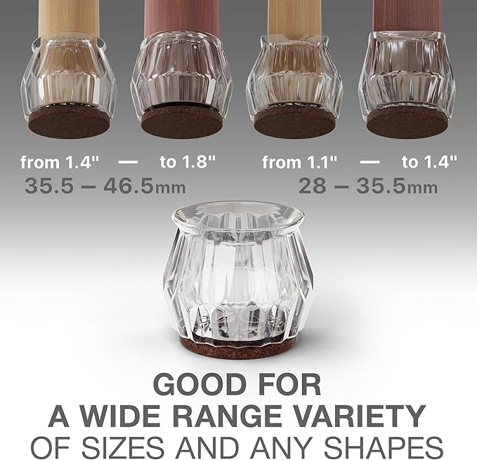16 PCS Chair Leg Floor Protectors with Felt Pads X-Protector - 1.4" - 1.8" - Furniture Pads for Hardwood Floors - Clear Chair Pads - Floor Protectors for Chairs - Brown Chair Leg Covers!