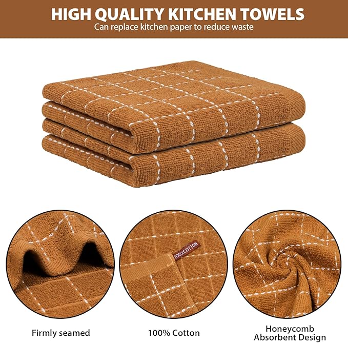 Nialnant 6 Pack Dish Cloths for Washing Dishes, 100% Cotton Reusable Cleaning Rag,Ultra Soft Absorbent, Quick Drying Dish Towels for Kitchen,12x12 Inches Brown