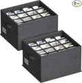 2 Pack Shoe Organizer for Closet, Fits 16-32 Pairs Fabric Shoe Storage Bins Large Shoe Box Storage Containers with Bottom Support for Shoes Space Saving Shoes Holder (Black, 19.7*15.7*11.8in)