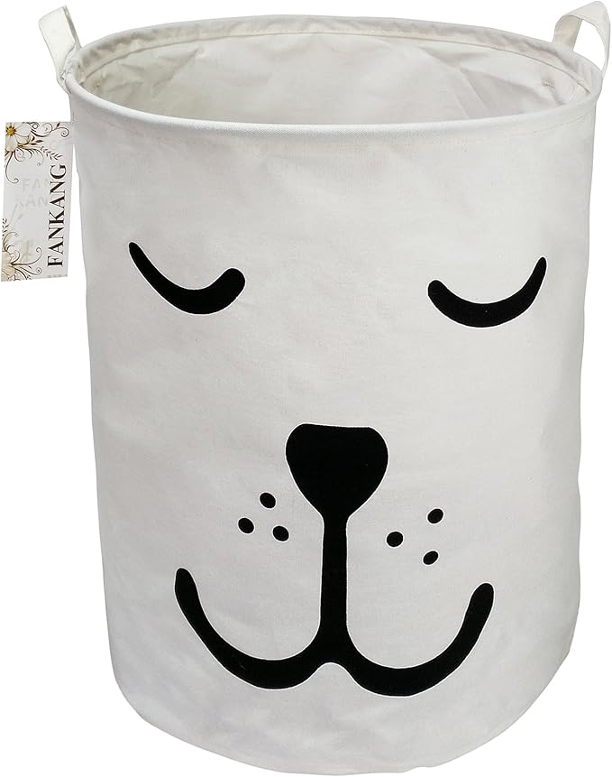 FANKANG Storage Basket, Nursery Hamper Canvas Laundry Basket Foldable with Waterproof PE Coating Large Storage Baskets for Kids Boys and Girls, Office, Bedroom, Clothes,Toys（dog）