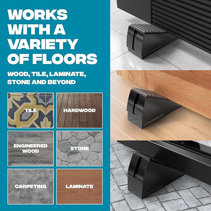 Strongest Home 4 Pack XL Adjustable Door Stopper with Spring – Heavy Duty Wedge for Oversized, Thick & Heavy Doors, Anti-Slip Rubber Grip, Commercial, Home & Outdoor Use on Carpet, Wood, Tile - Black