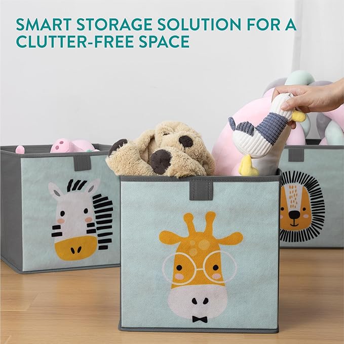 Navaris Kids Storage Cubes Set of 3 - Kids Cube Fabric Organizer Storage Bins - Foldable Cloth Cube for Childrens Bedroom Baby Nursery - Book Toy Bin Cubby Storage - Mint Green