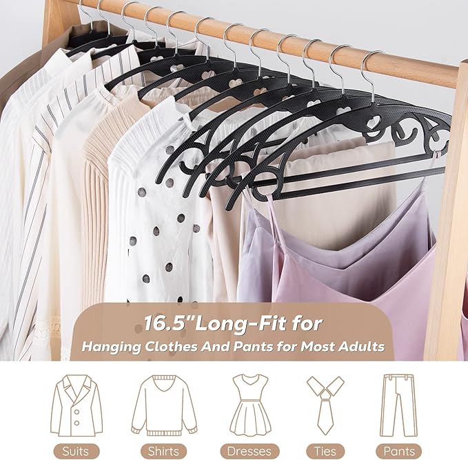 Plastic Hangers 50 Pack, TARANCH Black Clothes Hanger with 360 Degree Swivel, Non Slip, Space Saving for Closet Clothing, Heavy Duty Coat, Suits, Shirts, Pants