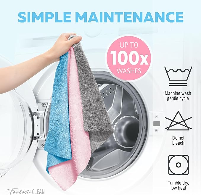 Fantasticlean XL Tear-Away Microfiber Cleaning Cloth Roll, 16'' by 16''- 36 Sheets, Thick & Large Detailing Towels, Ultra Absorbent, Lint-Free Reusable Wipes for All-Around Cleaning (Glossy Blue)