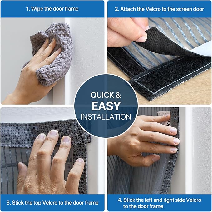 Heavy Duty Door Screen Magnetic Closure, LOVIGA Thickened Fiberglass Screen Door Mesh, Self Sealing, Tear Resistant, Easy Assemble, Fine Mesh Keep Bugs Out Fit Door Size 30 Inch X 82 Inch Black