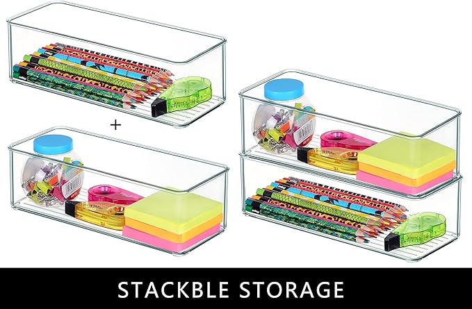 Clear Drawer Organizer Bins 8 Pack Stackable Storage Bins for Cutlery Vanity Bathroom Deep Drawer Organizer Tray for Kitchen Cabinet Closet Counter Refrigerator Organization and Storage