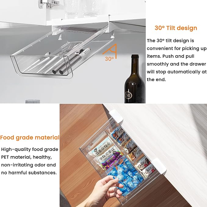 vacane Under Shelf Basket Organizer, Under Shelf Storage Drawer Pull Out, Under Cabinet Basket Hanging Holder for Cupboard Cabinet Pantry Kitchen, Add-on Space Saver