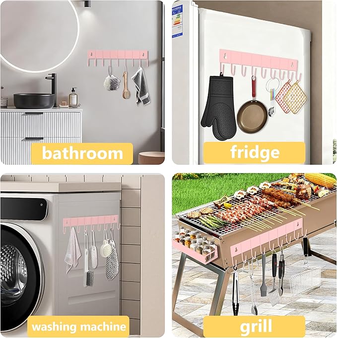 Magnetic Spice Rack Organizer for Fridge Seasoning Organizer for Kitchen storage with Screw Magnetic Shelf with Hook for Refrigerator and Oven (4pack1hook-Pink)