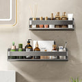 Adhesive Wall Mount Spice Rack Carbon Steel, No-Drill Dark Gray Spice Organizer, Multi-Purpose Kitchen Bathroom Storage Shelf for Countertop Cabinet