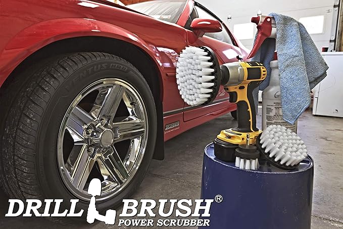 Car Accessories - Drill Brush Attachment for Washing, Wheels, Mats, Detailing - Carpet and Upholstery Cleaner - Boat and Kayak Hull Accessories - Glass and Fiberglass Cleaner