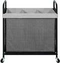 STO STO Laundry Hamper 3 Section, 120L Rolling Laundry Sorter Cart with Removable and Washable Liner Bag, Clothes Hamper with Wheels and Metal Handle for Laundry Room and Bedroom, Gray