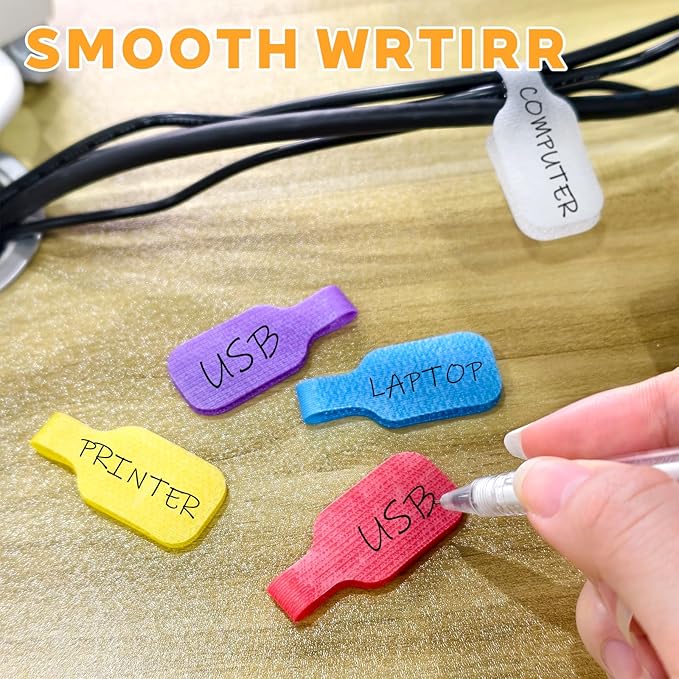 32 Pcs Multi Color Durable Cable Lables with Writable Surface,Waterproof Wire Labels for Electronics Organization,Computer&Industrial Cable Management,1.7" x 0.78"Cord Tags(8 Colors)