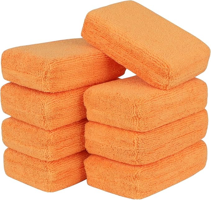 AIDEA Microfiber Applicator Pad-8Pack, Car Wash Sponge, Premium Microfiber Sponge and Cleaning Pads, Perfect for Effortless Wax, Sealant, and Conditioner Application-Orange
