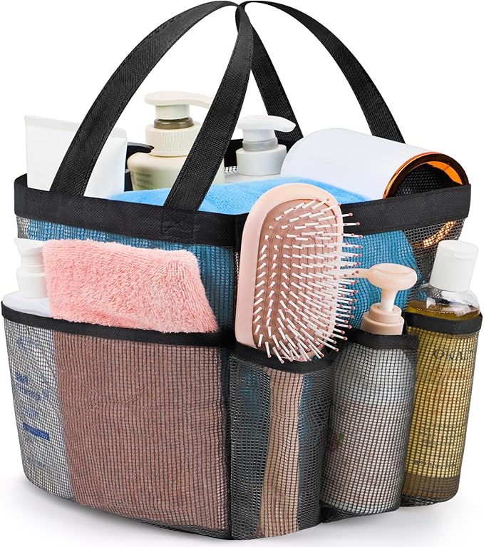 Attmu Mesh Shower Caddy Portable for College Dorm Room Essentials with 8 Pockets, Hanging Shower Caddy Dorm Basket, Quick Dry Shower Bag for Bathroom