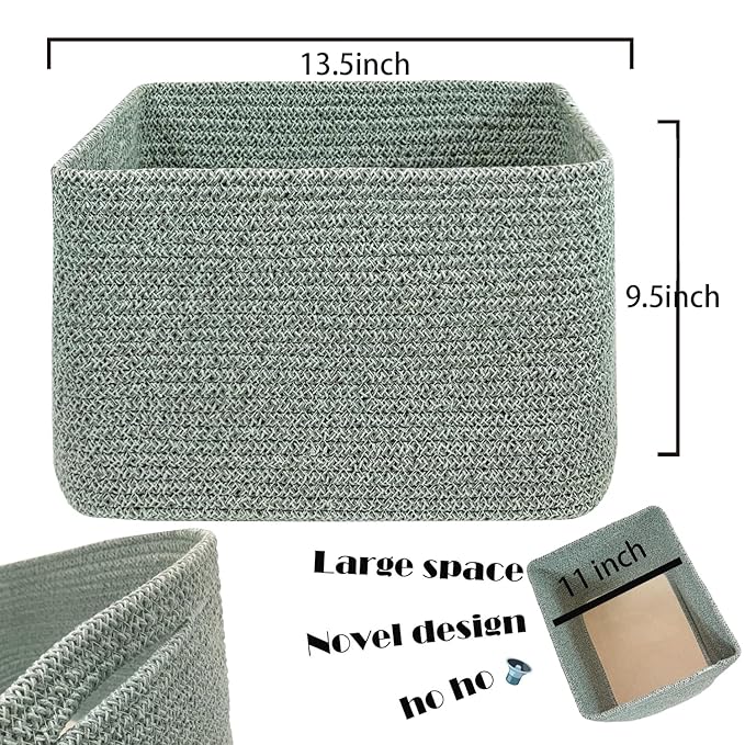 COMFY-HOMI 3Pack Small Woven Cotton Rope Basket for Organizing, Gift Baskets for Handles, Empty Gift Baskets, Medium Rope Basket|13.5" x 11" x 9.5" home decor for Living Room, Bathroom