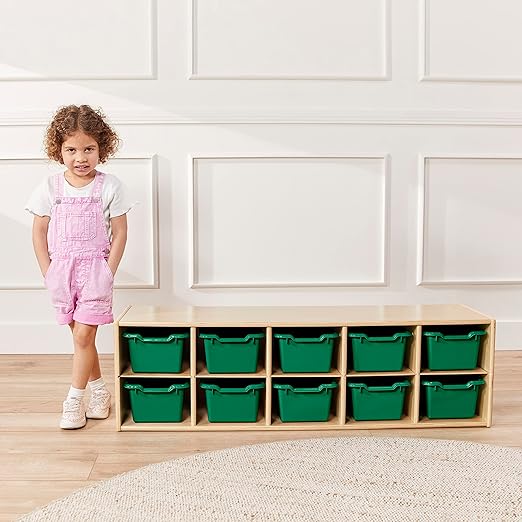 ECR4Kids Scoop Front Storage Bins, Multipurpose Organization, Green, 10-Piece