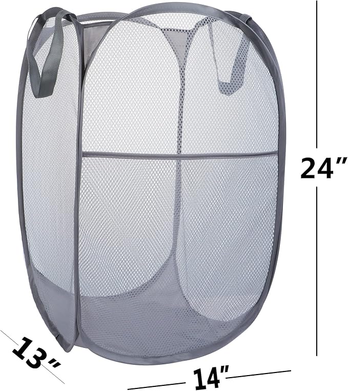 2 Pack Mesh Laundry Basket,Foldable Popup Laundry Hamper with Durable Handle,Easy to Open and Fold for Dorm, Laundry Room, Bedroom, RV(Gray+ Gray)…