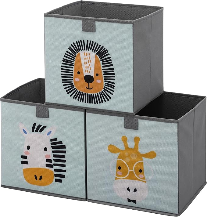 Navaris Kids Storage Cubes Set of 3 - Kids Cube Fabric Organizer Storage Bins - Foldable Cloth Cube for Childrens Bedroom Baby Nursery - Book Toy Bin Cubby Storage - Mint Green