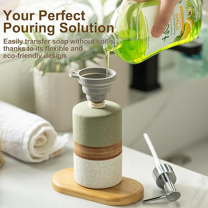Dish Soap Dispenser for Bathroom, Hand Soap Dispenser with Stainless Steel Pump, Includes Silicone Funnel, Non-Slip Design, Matte Finish, Kitchen Decor