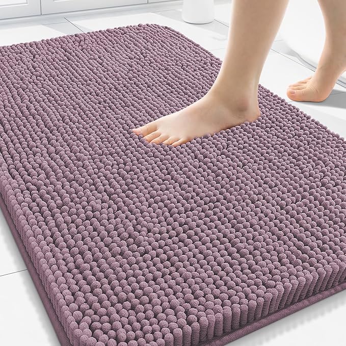 Arotive Bathroom Rugs 30x20, Extra Soft Absorbent Shaggy Chenille Bath Rugs, Machine Washable Rubber Backing Non-Slip Bath Mats for Bathroom Floor Tub and Shower, Home Decor Accessories, Deep Plum