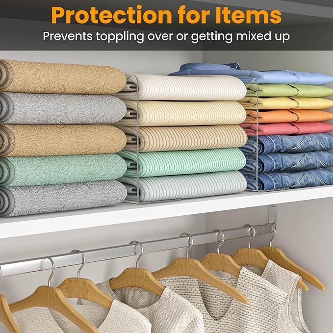 OKPOW Shelf Dividers Purse Organizer for Closet, 10" Tall X 12" Deep, Acrylic Clear, Sturdy Separators for Purse Clothes, Easy Install, Adjustable, Maximize Bedroom Space for Home Organizer, 12 Pack
