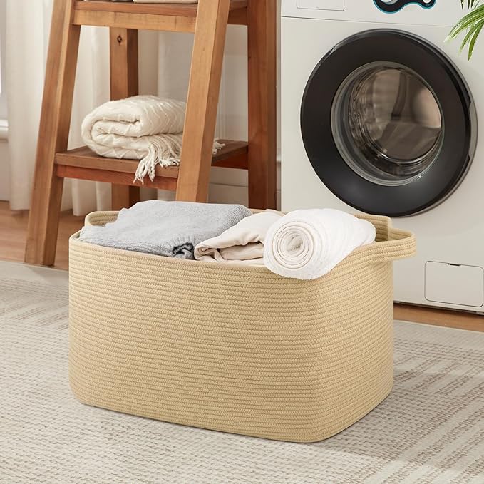 95L Extra Large Blanket Basket, 24" x 16.9" x 14.2" Woven Storage Basket for Living Room, Rectangle Nursery Blanket Storage for Toys, Towels, Dirty Clothes (Jute)