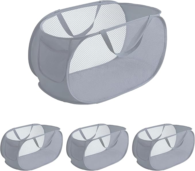 NarangOrnt 4 Pcs pop up laundry hamper Sturdy Large Capacity collapsible laundry basket,Laundry Room,Toy storage,Versatile Use-Home,Camping,Dorm,Hotel,Travel(Grey)