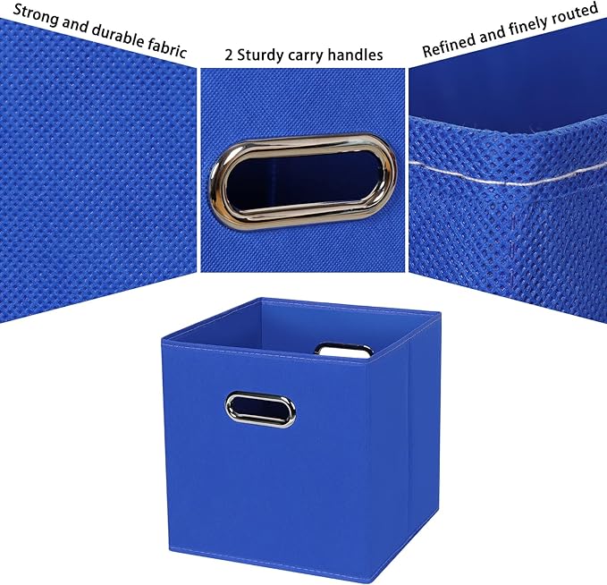 Black Fabric Cubby Storage Bins,13x13x13 Inches ,Cube Organizer Bin Foldable Storage Boxes with Dual Handles Fabric Organizer Box and collapsible Storage basket,Set of 3 ,Dark Blue