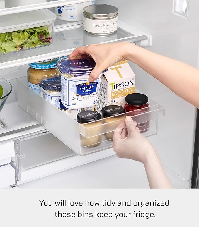 Yamazaki Home Tower Fridge Organizer Bin – Produce Washer & Storage With Adjustable Divider – Easy To Clean & Space-Saving Kitchen Solution - Plastic -