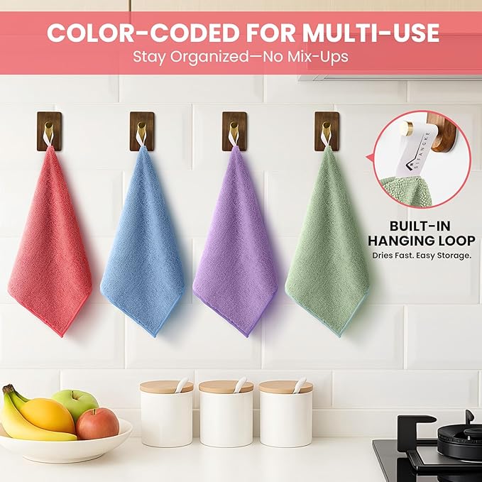 Microfiber Cleaning Cloth, 100 Pack Assorted Color Cleaning Rags for Housekeeping, Colorful Reusable Microfiber Towels for Car, Kitchen, Bathroom and Household Cleaning Supplies, 11.8"X11.8"