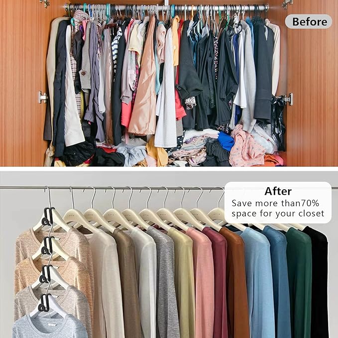 60 Pcs Clear Hanger Connector Hooks,Heavy Duty Plastic Space Saver for Closet Organizer,Compatible with Wooden & Velvet Hangers