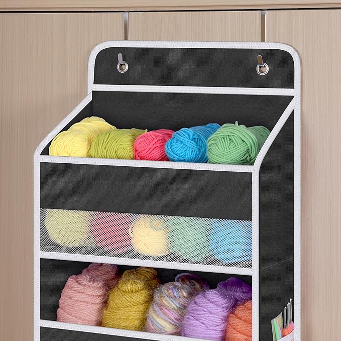 Univivi Door Hanging Organizer Nursery Closet Cabinet Baby Storage with 6 Large Compartments and 8 Side Pockets for Cosmetics, Toys and Sundries (Black)