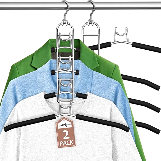Clothes Hangers Space Saving, Newly Upgraded Detachable Shirt Hangers, 4-Tier Non-Slip Coat Hanger with 360° Swivel Hook for Closet Organizers and Storage Shirt,Sweater,Suit - 2 Pack, Patent Pending