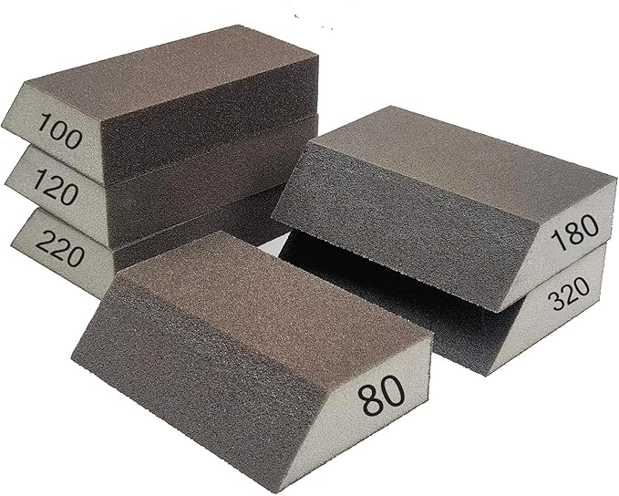 6 PCS Single Sanding Sponge Set - 80/100/120/180/220/320 Grit Sanding Blocks Assortment, Washable and Reusable