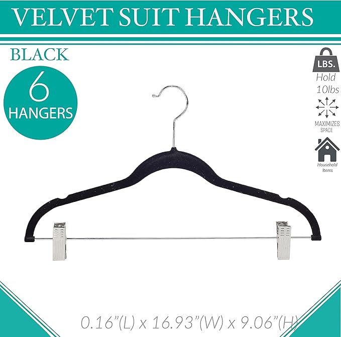 Simplify 60 Pack Velvet Hangers with Clips | Skirt and Pants | Slim Space Saving | Closet Organization | Non-Slip | Prevent Creases | Swivel Neck | Durable | Black